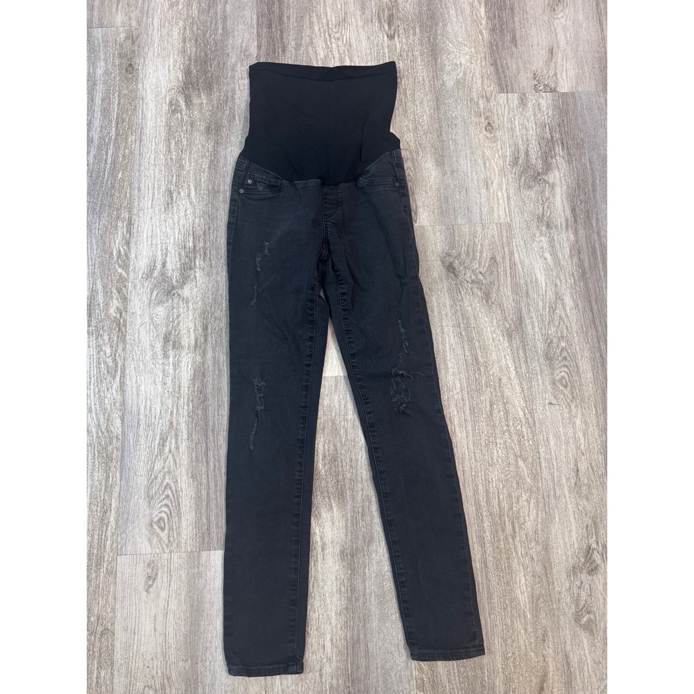 AG Adriano Goldschmied‎ Maternity Black Distressed Skinny Jeans Size 25R